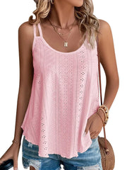 KKJ Womens Cute Tank Tops Eyelet Sleeveless Spaghetti Strap Scoop Neck Loose Casual 2025 Summer Beach Vacation Flowy Shirts