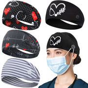 ABAMERICA Headbands with Button for Mask, Wide Nurses Headbands Non Slip Elastic Ear Protection for Women Men Doctors Sweatband Headband (BUTTON- 1 PACK COLOR05)