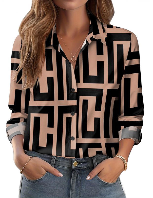 Zeagoo Button Down Shirts for Women Dressy Floral Printed Long Sleeve Blouse Business Casual Work Tops
