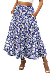 ANRABESS Women’s Summer Boho Flowy Swing Tiered A-Line Maxi Skirt 2025 Fashion Trendy Elastic Waist Pleated Long Beach Dress