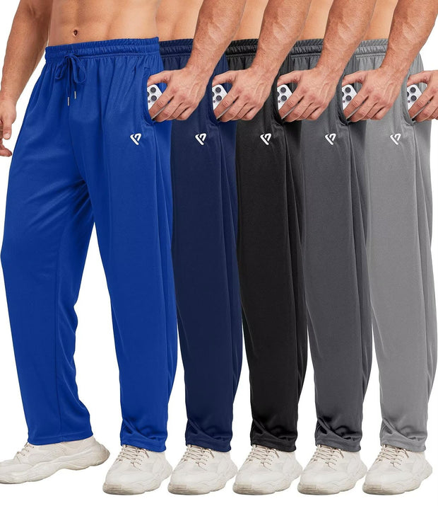 5 Pack Mens Sweatpants Open Bottom Joggers for Men with Zip Pockets Loose Fit Mesh Athletic Pants for Running,Casual