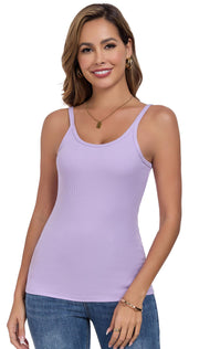 Womens Tank Tops Spaghetti Straps Scoop Neck Ribbed Slim Fitted Summer Workout Camisole Basic Layering Shirts