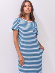 ANRABESS Womens Summer Casual Midi Dress Short Sleeve Crewneck T Shirt Long Dresses Split Stripe Beach Vacation Travel Outfit Small