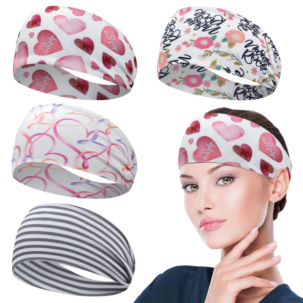 ABAMERICA Headbands with Button for Mask, Wide Nurses Headbands Non Slip Elastic Ear Protection for Women Men Doctors Sweatband Headband (BUTTON- 1 PACK COLOR05)