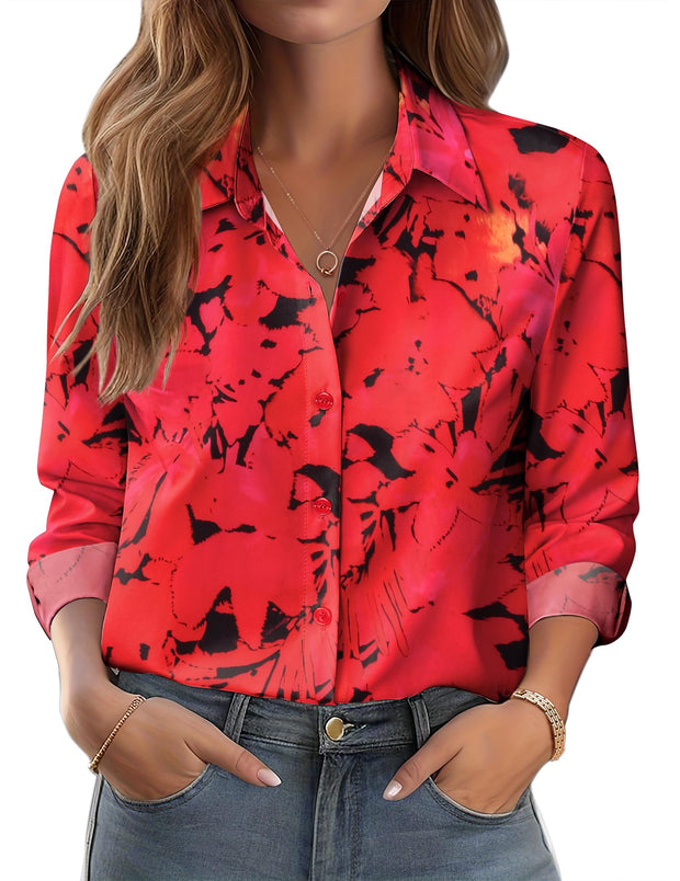 Zeagoo Button Down Shirts for Women Dressy Floral Printed Long Sleeve Blouse Business Casual Work Tops