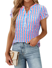 Blooming Jelly Women's Dressy Casual Tops Business Work Blouses White Button Down Shirts Cap Sleeve V Neck Tshirt