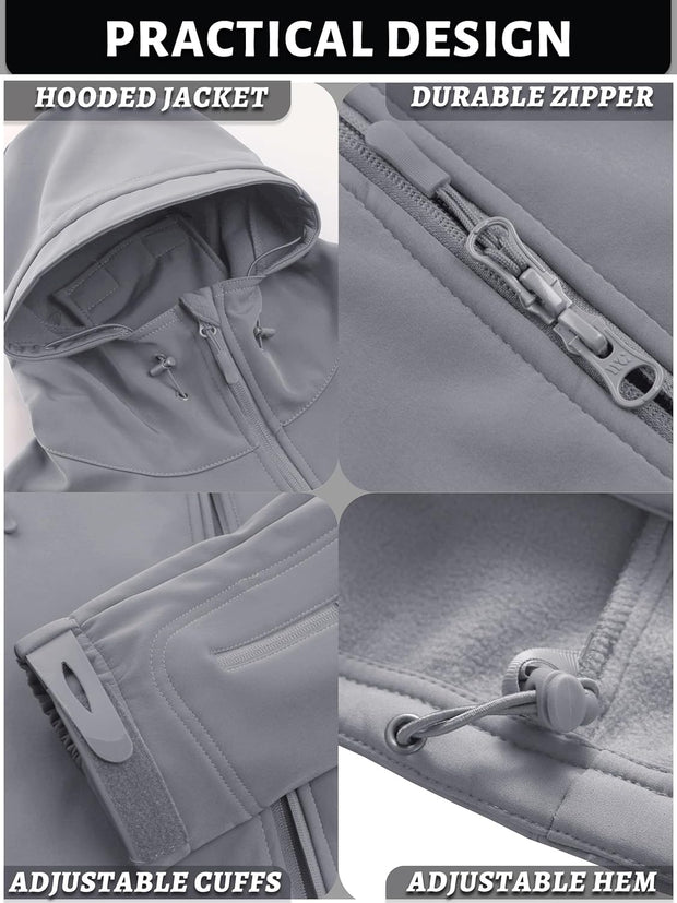 TACVASEN Men's Special Ops Military Tactical Rain Jackets Winter Warm Fleece Softshell Hooded Raincoat Snowboard