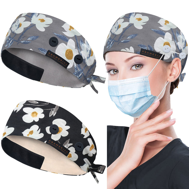 ABAMERICA Working Caps with Button and Sweatband, Adjustable Working Hats for Women Men, One Size(Tie Back or Toggle)