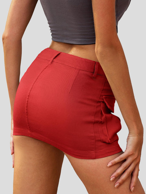 ELLEVEN High Stretchy Cargo Skirt for Women, Low Waist Y2k Mini Skirt Cute Denim Skirt with Pockets