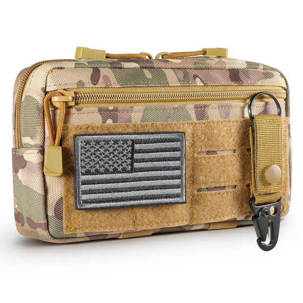 Tactical Molle Admin Pouch Utility Laser Cut EDC Tool Pouch Bag Horizontal Modular Pouches Include US Flag Patch and Keychain