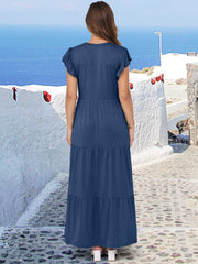ANRABESS Womens Summer Casual Maxi Dress V Neck Ruffle Sleeve Long Dresses Fashion Flowy Tiered Boho Beach Vacation Sundress Black Large
