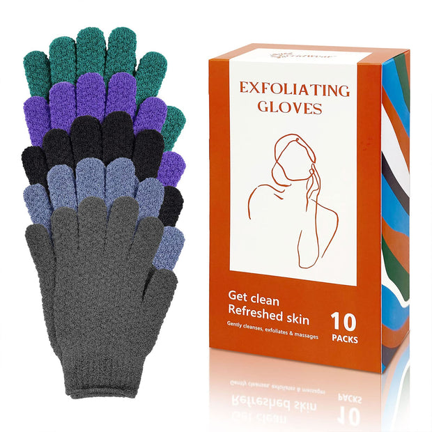Evridwear Exfoliating Dual Texture Bath Gloves for Shower, Spa, Massage and Body Scrubs, Dead Skin Cell Remover, Gloves with Hanging Loop (1 Pair Heavy Glove)