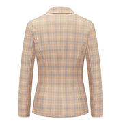 Womens 2 Piece Plaid Suits Set Business Office One Button Blazer Jacket Casual Long Sleeve Pant Suit Set