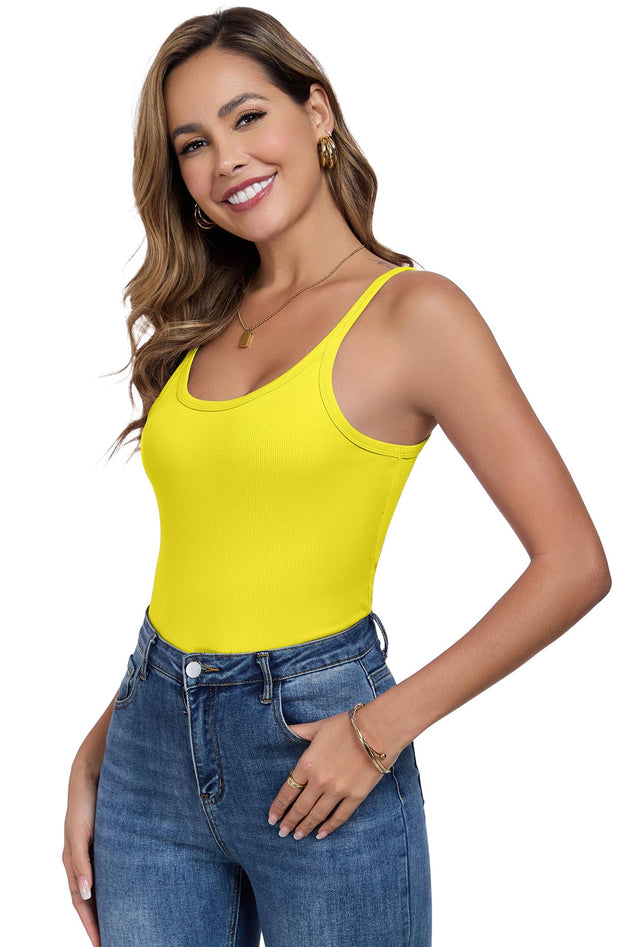 Womens Tank Tops Spaghetti Straps Scoop Neck Ribbed Slim Fitted Summer Workout Camisole Basic Layering Shirts