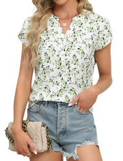 Blooming Jelly Women's Dressy Casual Tops Business Work Blouses White Button Down Shirts Cap Sleeve V Neck Tshirt