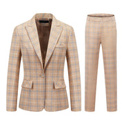 Womens 2 Piece Plaid Suits Set Business Office One Button Blazer Jacket Casual Long Sleeve Pant Suit Set