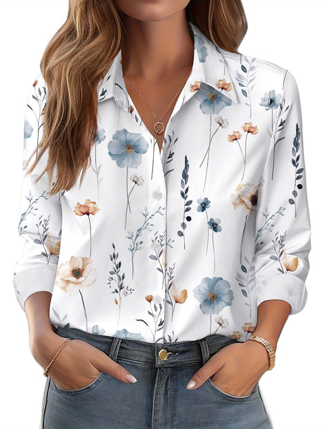 Zeagoo Button Down Shirts for Women Dressy Floral Printed Long Sleeve Blouse Business Casual Work Tops