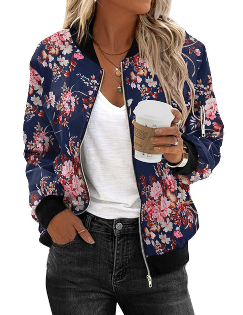 Zeagoo Women's Bomber Jacket Casual Coat Zip Up Outerwear Windbreaker with Pockets S-XXL
