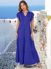 ANRABESS Womens Summer Casual Maxi Dress V Neck Ruffle Sleeve Long Dresses Fashion Flowy Tiered Boho Beach Vacation Sundress Black Large