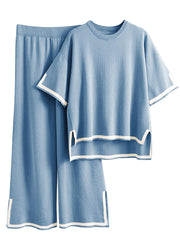 Tanming Sweater Sets Women 2 Piece Lounge Sets Short Sleeve Knit Pullover Tops Wide Leg Pants