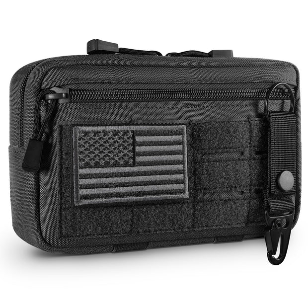 Tactical Molle Admin Pouch Utility Laser Cut EDC Tool Pouch Bag Horizontal Modular Pouches Include US Flag Patch and Keychain