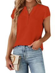 Blooming Jelly Women's Dressy Casual Tops Business Work Blouses White Button Down Shirts Cap Sleeve V Neck Tshirt