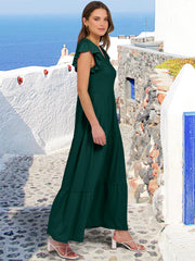 ANRABESS Womens Summer Casual Maxi Dress V Neck Ruffle Sleeve Long Dresses Fashion Flowy Tiered Boho Beach Vacation Sundress Black Large