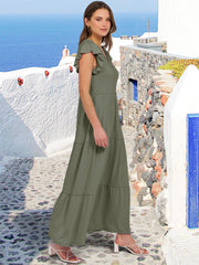 ANRABESS Womens Summer Casual Maxi Dress V Neck Ruffle Sleeve Long Dresses Fashion Flowy Tiered Boho Beach Vacation Sundress Black Large