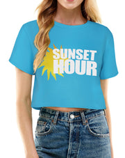 Womens Summer Crop Tops Short Sleeve Round Neck T-Shirts Loose Fit Casual Blouse
