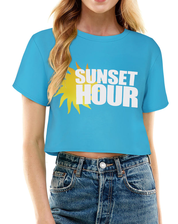 Womens Summer Crop Tops Short Sleeve Round Neck T-Shirts Loose Fit Casual Blouse