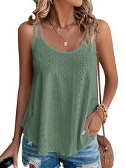 KKJ Womens Cute Tank Tops Eyelet Sleeveless Spaghetti Strap Scoop Neck Loose Casual 2025 Summer Beach Vacation Flowy Shirts