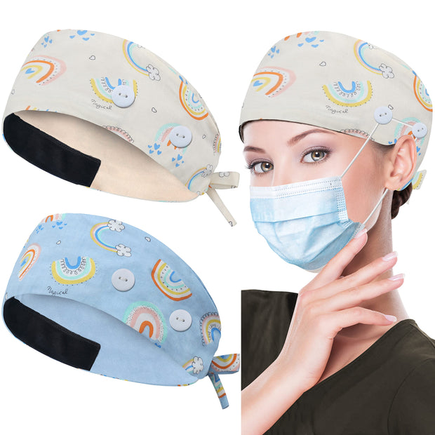 ABAMERICA Working Caps with Button and Sweatband, Adjustable Working Hats for Women Men, One Size(Tie Back or Toggle)