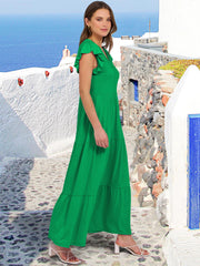 ANRABESS Womens Summer Casual Maxi Dress V Neck Ruffle Sleeve Long Dresses Fashion Flowy Tiered Boho Beach Vacation Sundress Black Large