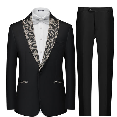 MAGE MALE Men's 2 Piece Suit One Button Slim Fit Formal Wedding Prom Tuxedo Suits Blazer Pants with Bow Tie Set