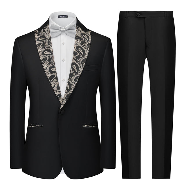 MAGE MALE Men's 2 Piece Suit One Button Slim Fit Formal Wedding Prom Tuxedo Suits Blazer Pants with Bow Tie Set