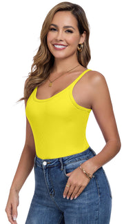 Womens Tank Tops Spaghetti Straps Scoop Neck Ribbed Slim Fitted Summer Workout Camisole Basic Layering Shirts