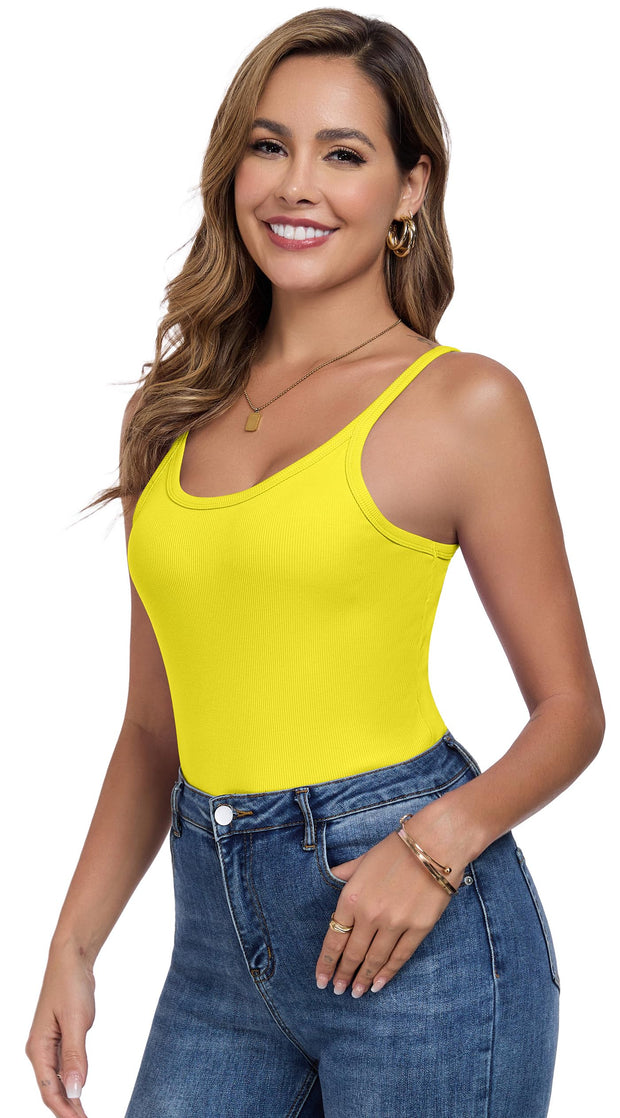 Womens Tank Tops Spaghetti Straps Scoop Neck Ribbed Slim Fitted Summer Workout Camisole Basic Layering Shirts