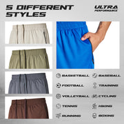 Ultra Performance Mens 5 Pack Athletic Running Shorts, Basketball Gym Workout Shorts for Men with Zippered Pockets