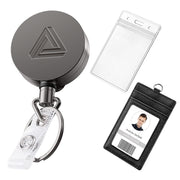 2 Pack Heavy Duty Metal Retractable Badge Holder Reel with Belt Clip Key Ring and Waterproof Vertical Clear ID Card Holder + 2 Extra Carabiner Key Chain Rings, 31 inches Strong Dyneema Pull Cord