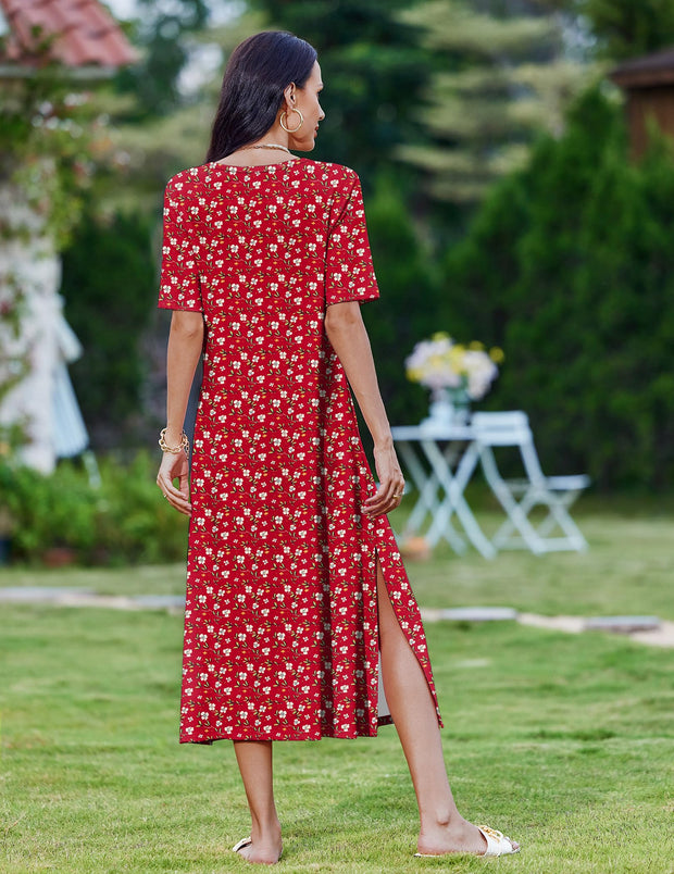 Zeagoo Women Long Sun Dress Summer T Shirt Dresses Beach Dress Casual Short Sleeve Tropical O Neck A Line Maxi Dresses Loose Side Slit Cover Up with Pockets 2025 Black XXL