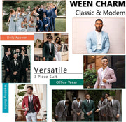 WEEN CHARM Men's Suits Slim Fit,3 Piece Suit for Men,2 Button Blazer Jacket Vest Pants with Tie,Men Tuxedo Suit Set