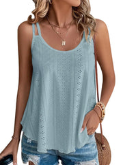 KKJ Womens Cute Tank Tops Eyelet Sleeveless Spaghetti Strap Scoop Neck Loose Casual 2025 Summer Beach Vacation Flowy Shirts