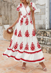 PRETTYGARDEN Womens 2025 Summer Casual V Neck Boho Maxi Dress Flowy Aline Bell Sleeve Tiered Floral Dresses with Pocket (Floral Apricot Black,X-Large)
