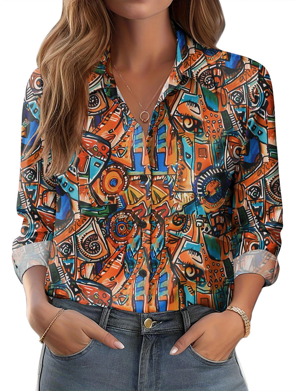 Zeagoo Button Down Shirts for Women Dressy Floral Printed Long Sleeve Blouse Business Casual Work Tops