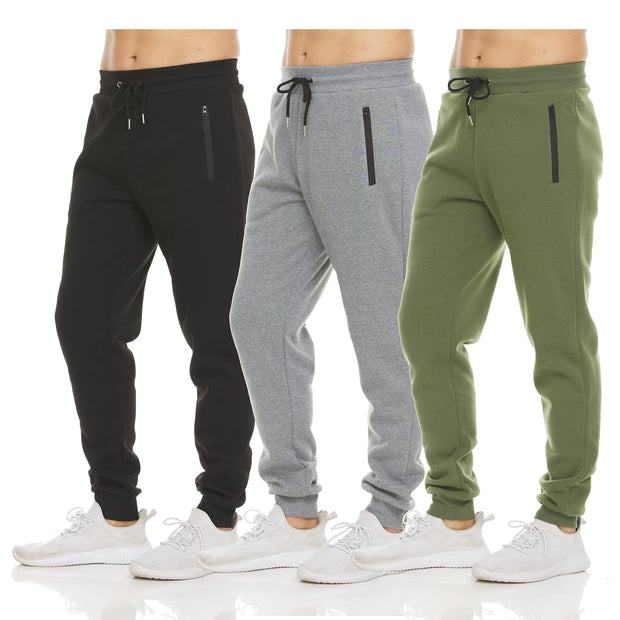 PURE CHAMP Mens 3 Pack Fleece Active Athletic Workout Jogger Sweatpants for Men with Zipper Pocket and Drawstring Size S-3XL