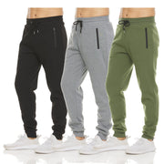 PURE CHAMP Mens 3 Pack Fleece Active Athletic Workout Jogger Sweatpants for Men with Zipper Pocket and Drawstring Size S-3XL
