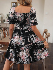 Verdusa Women's Floral Ruffle Hem Summer Dresses Flowy Short Sleeve High Waist Midi Dress