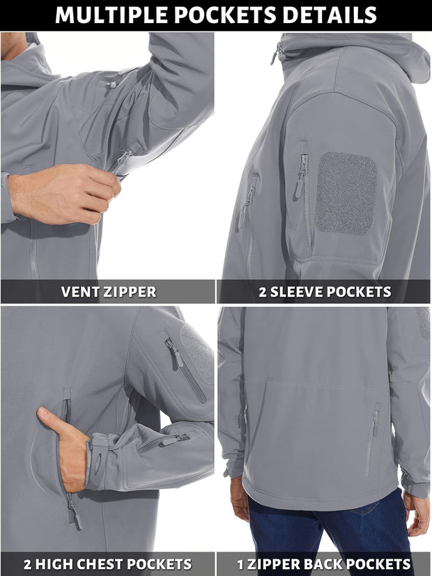TACVASEN Men's Special Ops Military Tactical Rain Jackets Winter Warm Fleece Softshell Hooded Raincoat Snowboard