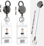2 Pack Heavy Duty Metal Retractable Badge Holder Reel with Belt Clip Key Ring and Waterproof Vertical Clear ID Card Holder + 2 Extra Carabiner Key Chain Rings, 31 inches Strong Dyneema Pull Cord