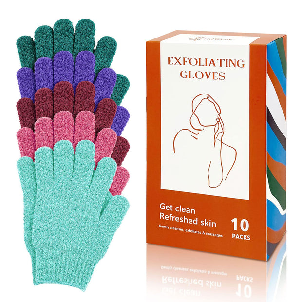 Evridwear Exfoliating Dual Texture Bath Gloves for Shower, Spa, Massage and Body Scrubs, Dead Skin Cell Remover, Gloves with Hanging Loop (1 Pair Heavy Glove)